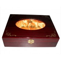 custom wood box for health products with clear window on cover and satin insert